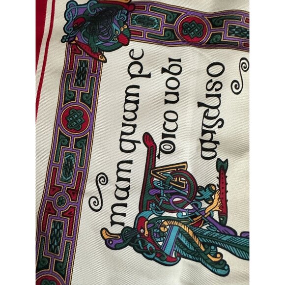 Celtic Design Square Scarf 100% Polyester Red/White inspired by book of Kells - Picture 5 of 9